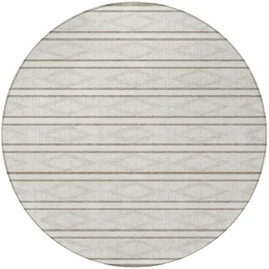 8' Ivory And Brown Round Geometric Washable Indoor Outdoor Area Rug Photo 4
