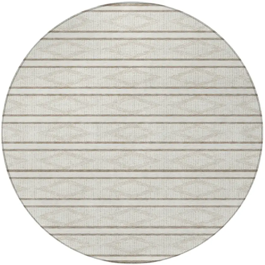 8' Ivory And Brown Round Geometric Washable Indoor Outdoor Area Rug Photo 4