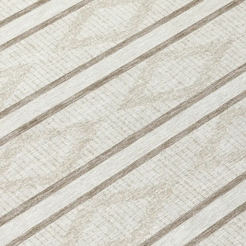 8' Ivory And Brown Round Geometric Washable Indoor Outdoor Area Rug Photo 7