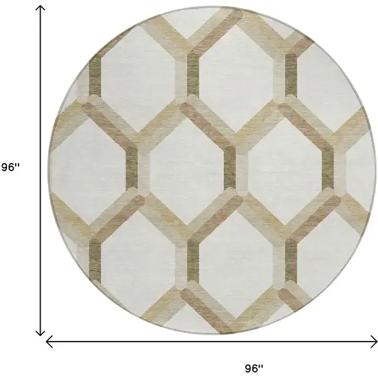 8' Ivory And Brown Round Geometric Washable Indoor Outdoor Area Rug Photo 3