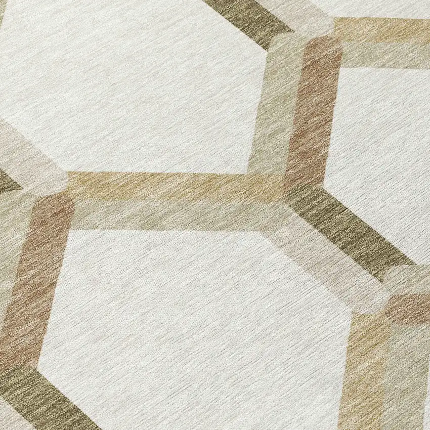 8' Ivory And Brown Round Geometric Washable Indoor Outdoor Area Rug Photo 7