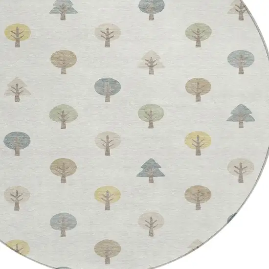 8' Ivory And Brown Round Geometric Washable Indoor Outdoor Area Rug Photo 3