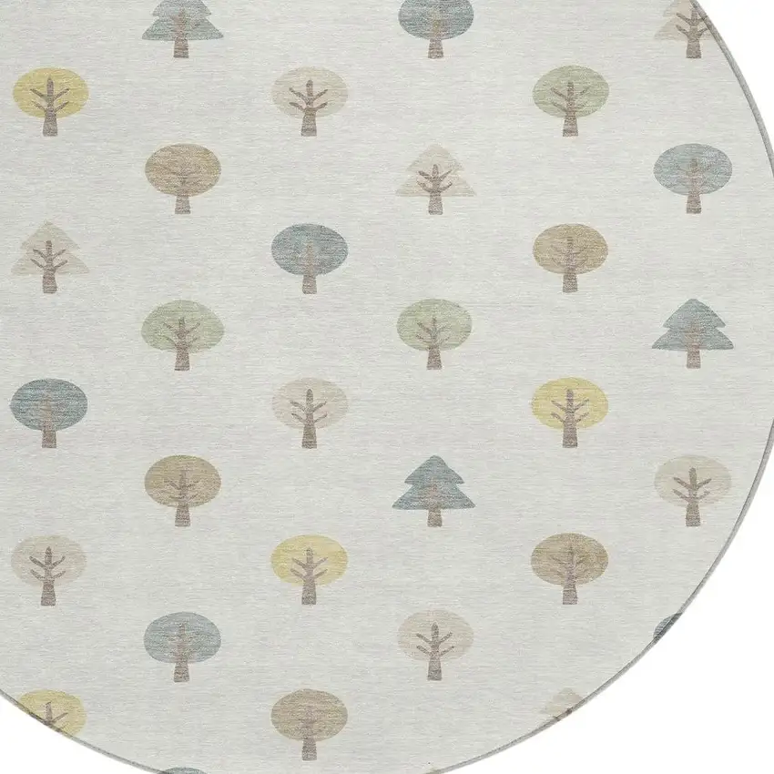8' Ivory And Brown Round Geometric Washable Indoor Outdoor Area Rug Photo 3