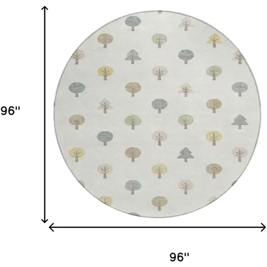 8' Ivory And Brown Round Geometric Washable Indoor Outdoor Area Rug Photo 7