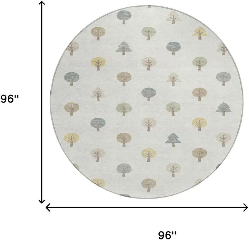 8' Ivory And Brown Round Geometric Washable Indoor Outdoor Area Rug Photo 7