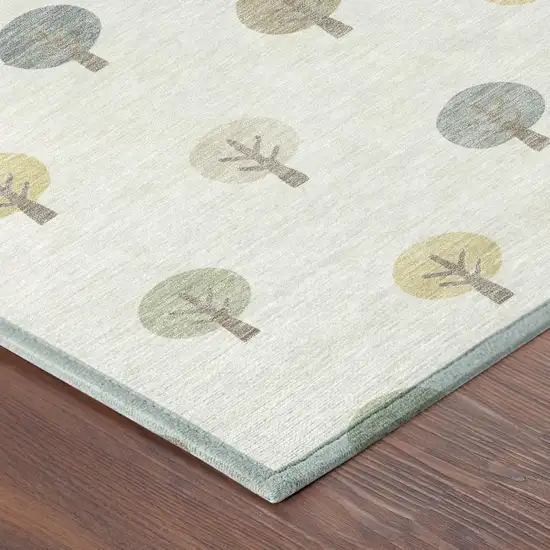 8' Ivory And Brown Round Geometric Washable Indoor Outdoor Area Rug Photo 5