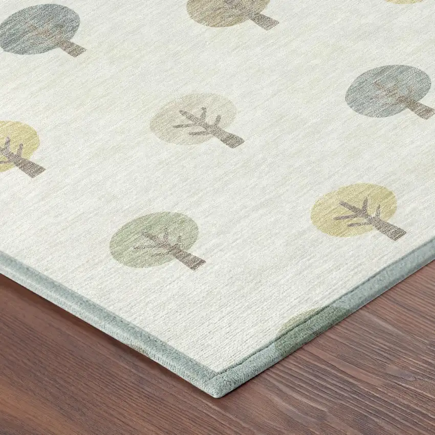 8' Ivory And Brown Round Geometric Washable Indoor Outdoor Area Rug Photo 5