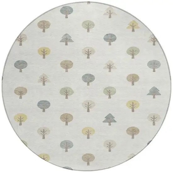 8' Ivory And Brown Round Geometric Washable Indoor Outdoor Area Rug Photo 4