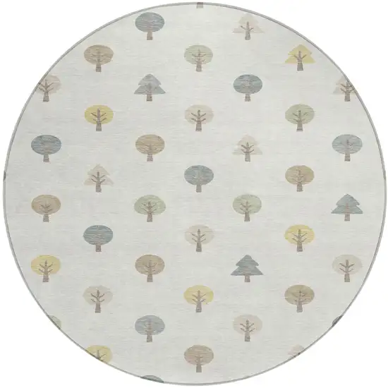 8' Ivory And Brown Round Geometric Washable Indoor Outdoor Area Rug Photo 2