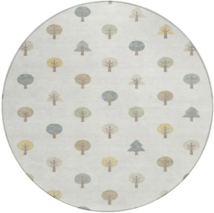 8' Ivory And Brown Round Geometric Washable Indoor Outdoor Area Rug Photo 2