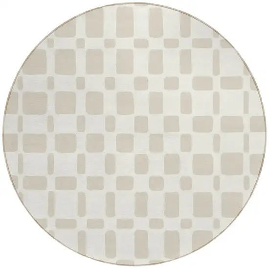 8' Ivory And Brown Round Geometric Washable Indoor Outdoor Area Rug Photo 5