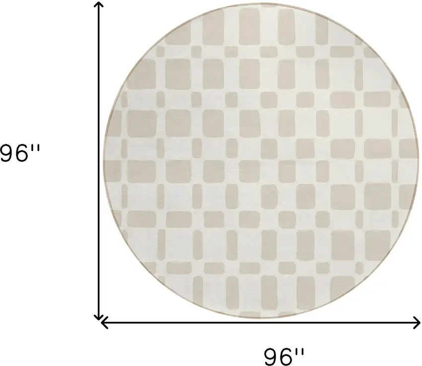 8' Ivory And Brown Round Geometric Washable Indoor Outdoor Area Rug Photo 3