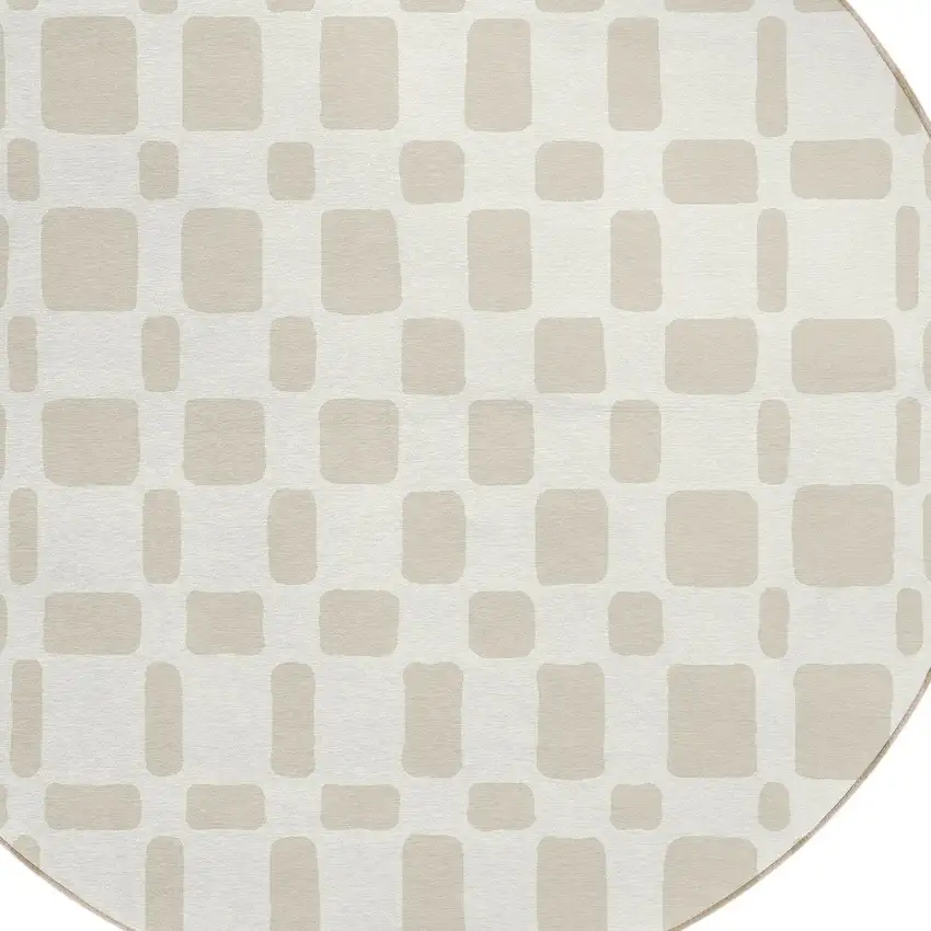 8' Ivory And Brown Round Geometric Washable Indoor Outdoor Area Rug Photo 4