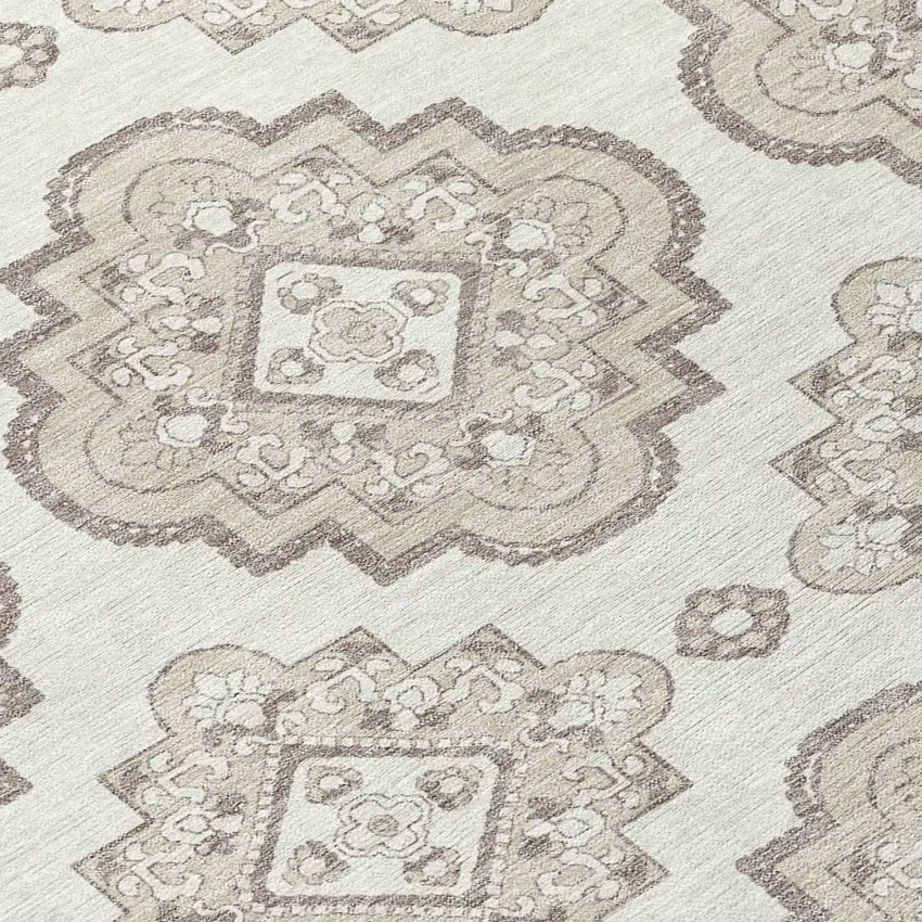 8' Ivory And Brown Round Medallion Washable Indoor Outdoor Area Rug Photo 8