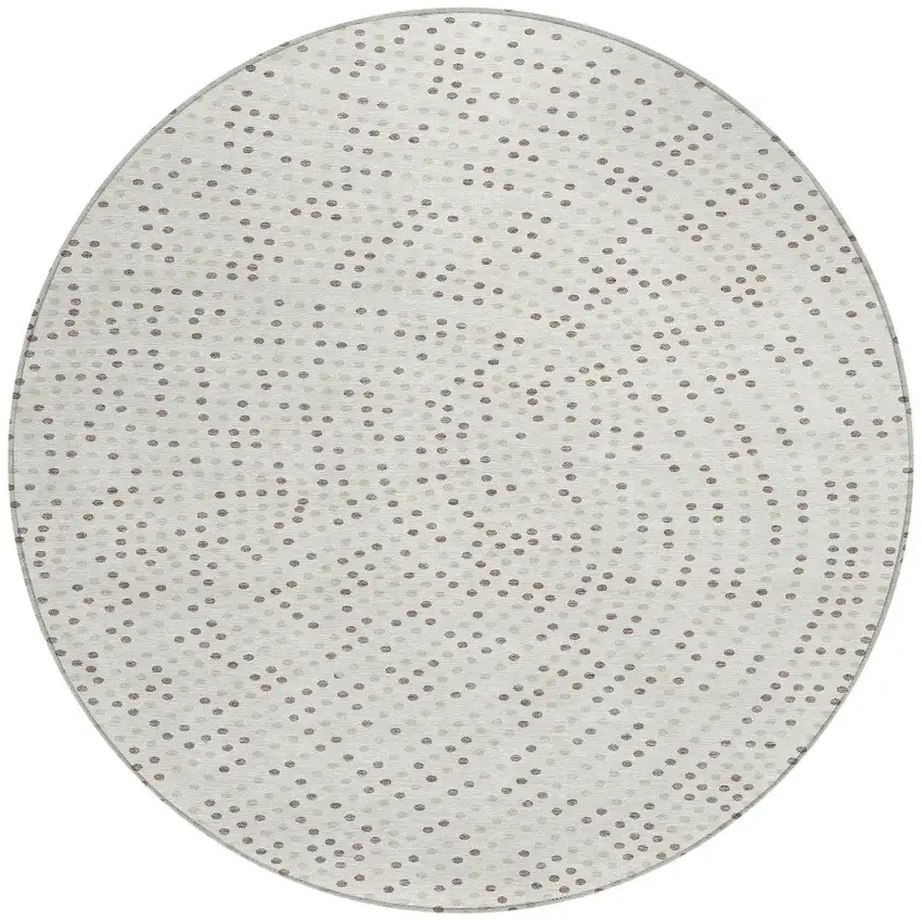 8' Ivory And Brown Round Polka Dot Washable Indoor Outdoor Area Rug Photo 5