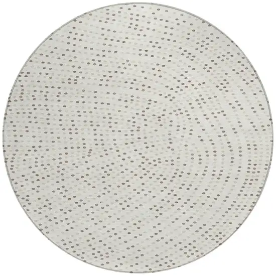 8' Ivory And Brown Round Polka Dot Washable Indoor Outdoor Area Rug Photo 5