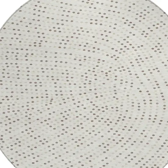 8' Ivory And Brown Round Polka Dot Washable Indoor Outdoor Area Rug Photo 4
