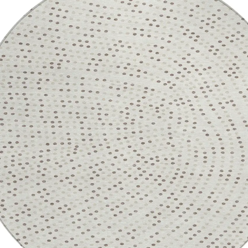 8' Ivory And Brown Round Polka Dot Washable Indoor Outdoor Area Rug Photo 4