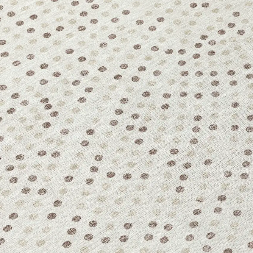 8' Ivory And Brown Round Polka Dot Washable Indoor Outdoor Area Rug Photo 8