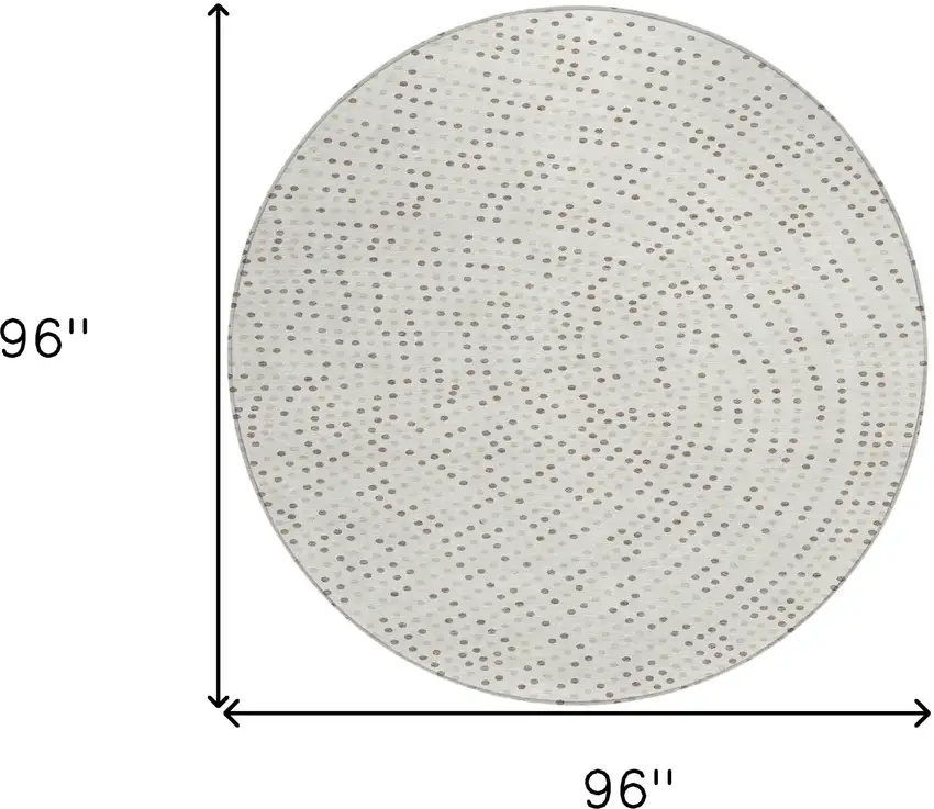 8' Ivory And Brown Round Polka Dot Washable Indoor Outdoor Area Rug Photo 3