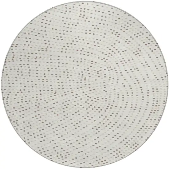 8' Ivory And Brown Round Polka Dot Washable Indoor Outdoor Area Rug Photo 2