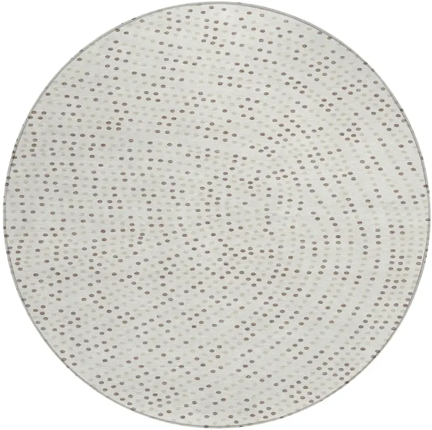 8' Ivory And Brown Round Polka Dot Washable Indoor Outdoor Area Rug Photo 2