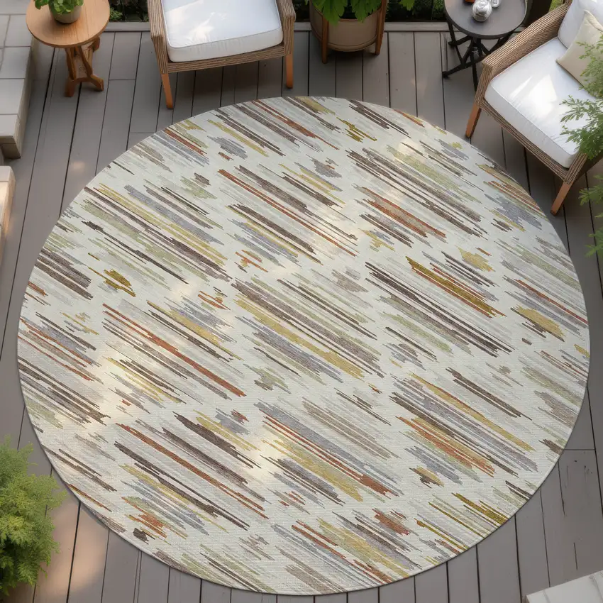 8' Ivory And Brown Round Southwestern Washable Indoor Outdoor Area Rug Photo 4
