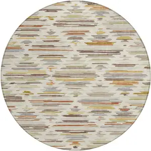 Photo of 8' Ivory And Brown Round Southwestern Washable Indoor Outdoor Area Rug