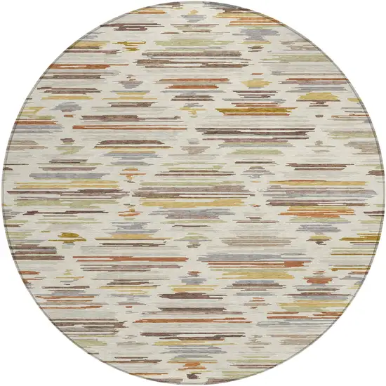 8' Ivory And Brown Round Southwestern Washable Indoor Outdoor Area Rug Photo 1