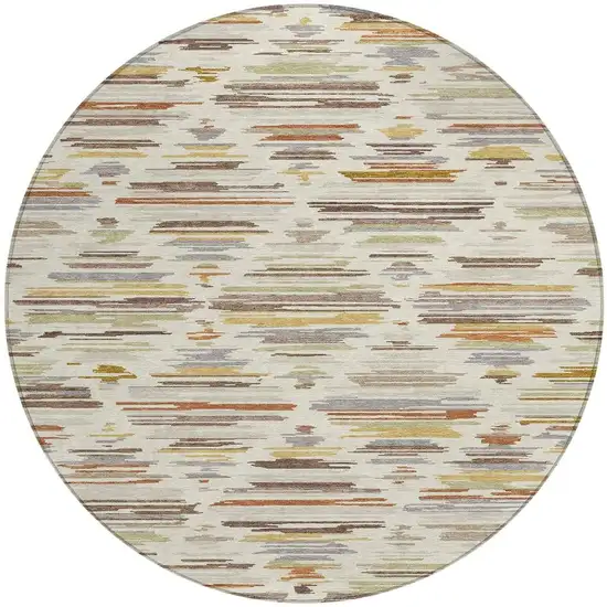 8' Ivory And Brown Round Southwestern Washable Indoor Outdoor Area Rug Photo 3
