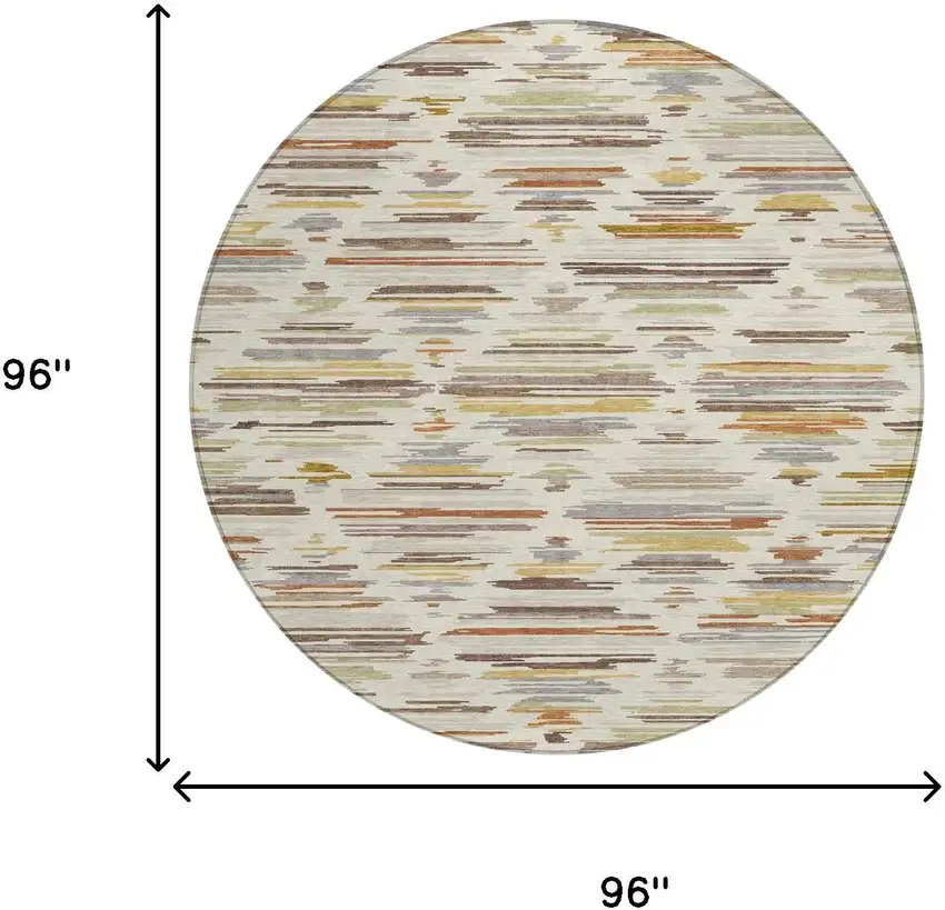 8' Ivory And Brown Round Southwestern Washable Indoor Outdoor Area Rug Photo 8