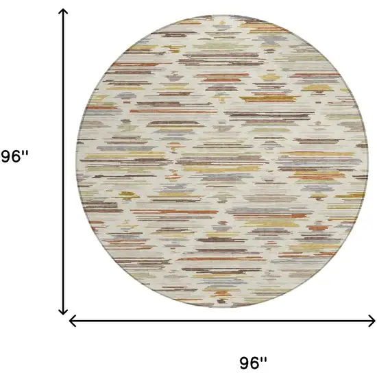 8' Ivory And Brown Round Southwestern Washable Indoor Outdoor Area Rug Photo 8