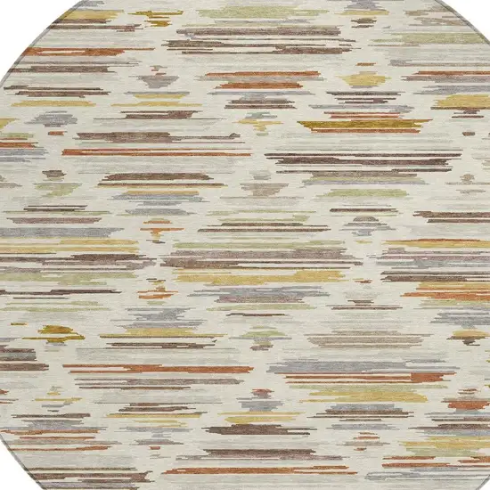 8' Ivory And Brown Round Southwestern Washable Indoor Outdoor Area Rug Photo 2
