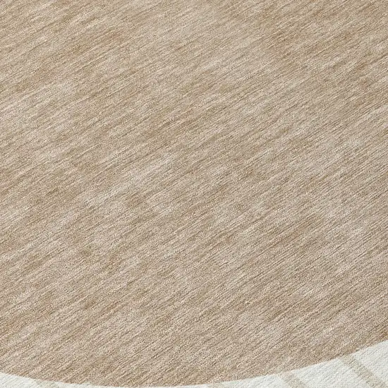 8' Ivory And Brown Round Striped Washable Indoor Outdoor Area Rug Photo 8