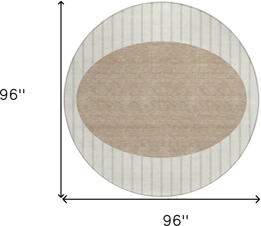 8' Ivory And Brown Round Striped Washable Indoor Outdoor Area Rug Photo 3