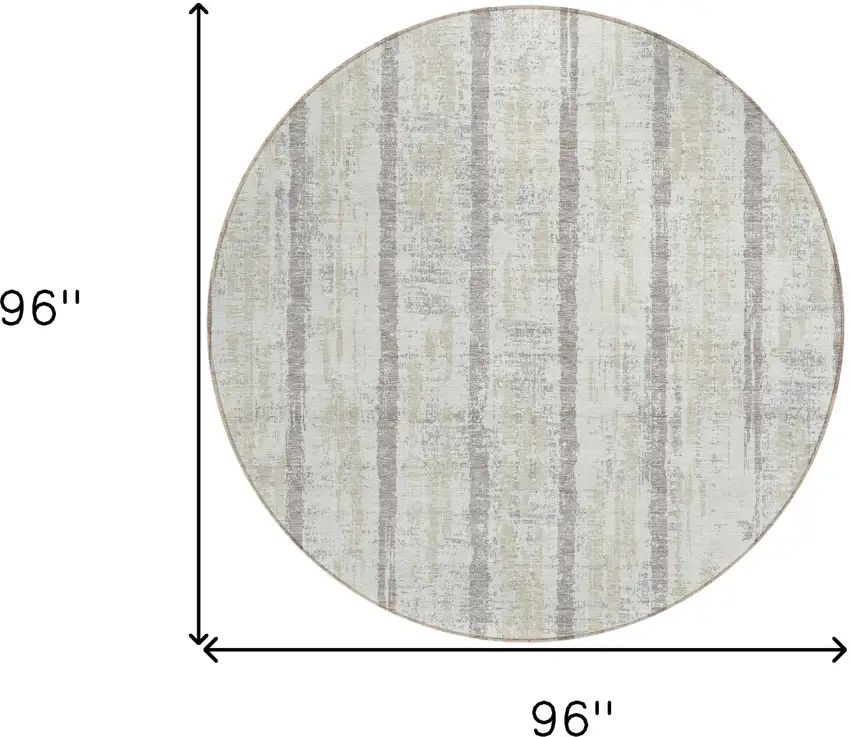 8' Ivory And Brown Round Striped Washable Indoor Outdoor Area Rug Photo 3
