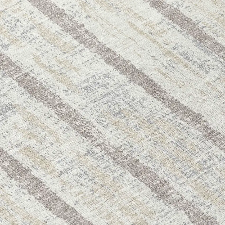 8' Ivory And Brown Round Striped Washable Indoor Outdoor Area Rug Photo 7
