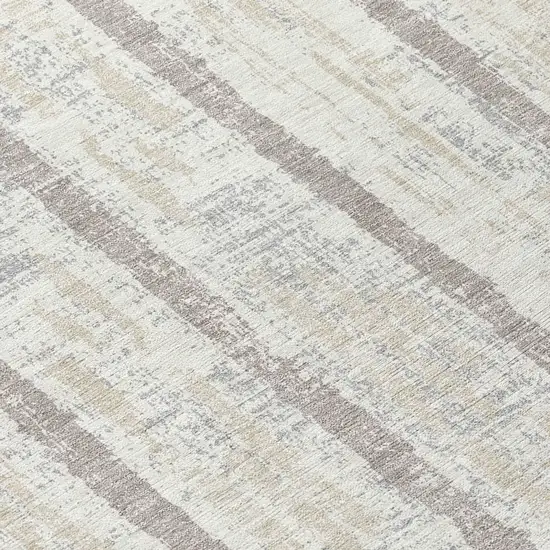 8' Ivory And Brown Round Striped Washable Indoor Outdoor Area Rug Photo 7