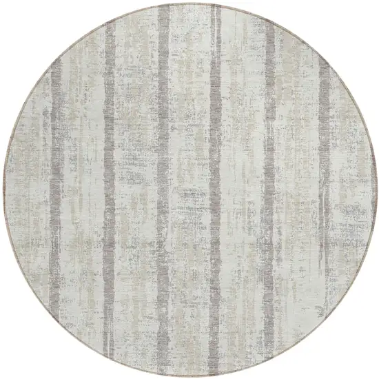 8' Ivory And Brown Round Striped Washable Indoor Outdoor Area Rug Photo 2