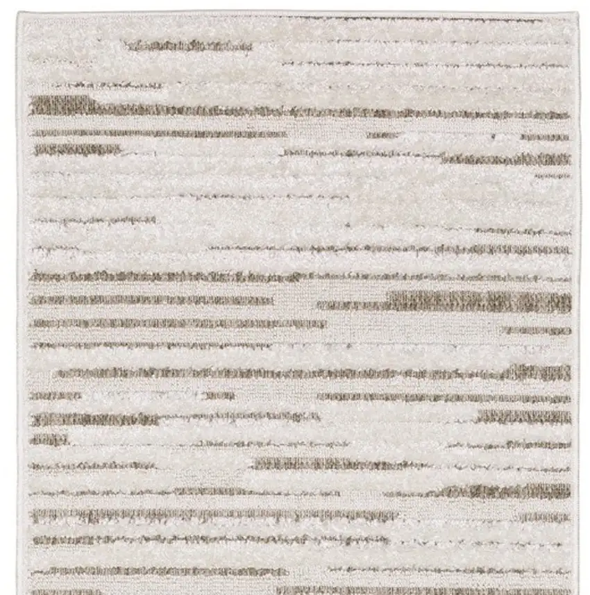 8' Ivory And Brown Striped Distressed Runner Rug Photo 4