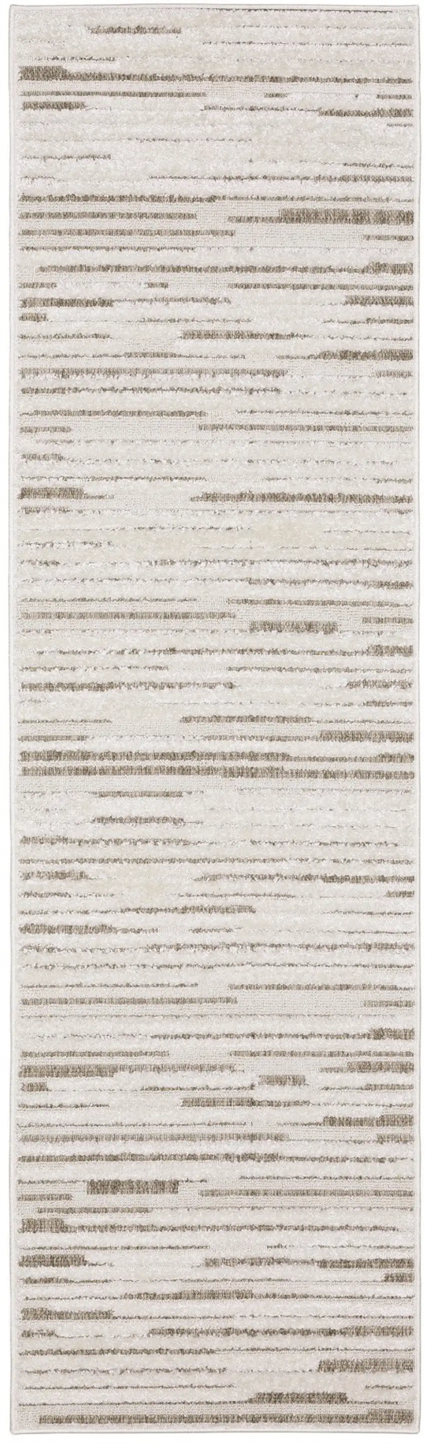 8' Ivory And Brown Striped Distressed Runner Rug Photo 2