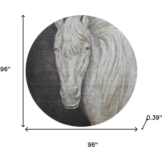 8' Ivory And Charcoal Animal Print Washable Round Rug With UV Protection Photo 8