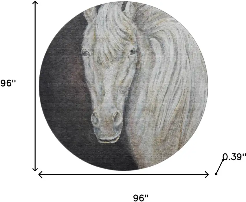 8' Ivory And Charcoal Animal Print Washable Round Rug With UV Protection Photo 8