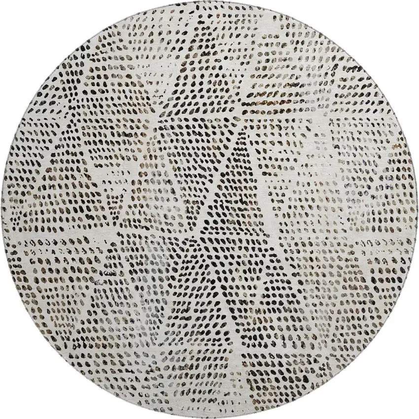 8' Ivory And Charcoal Diamond Washable Round Rug With UV Protection Photo 1