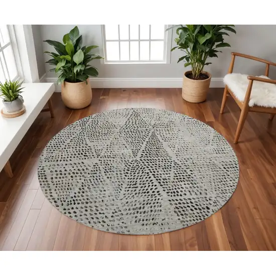 8' Ivory And Charcoal Diamond Washable Round Rug With UV Protection Photo 2
