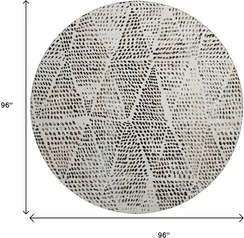 8' Ivory And Charcoal Diamond Washable Round Rug With UV Protection Photo 8