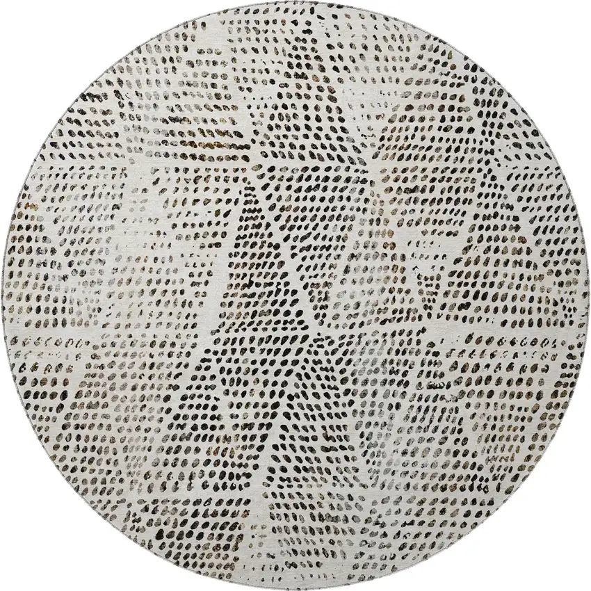 8' Ivory And Charcoal Diamond Washable Round Rug With UV Protection Photo 4