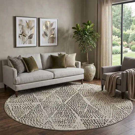 8' Ivory And Charcoal Diamond Washable Round Rug With UV Protection Photo 1