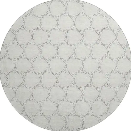 8' Ivory And Charcoal Geometric Washable Round Rug With UV Protection Photo 3
