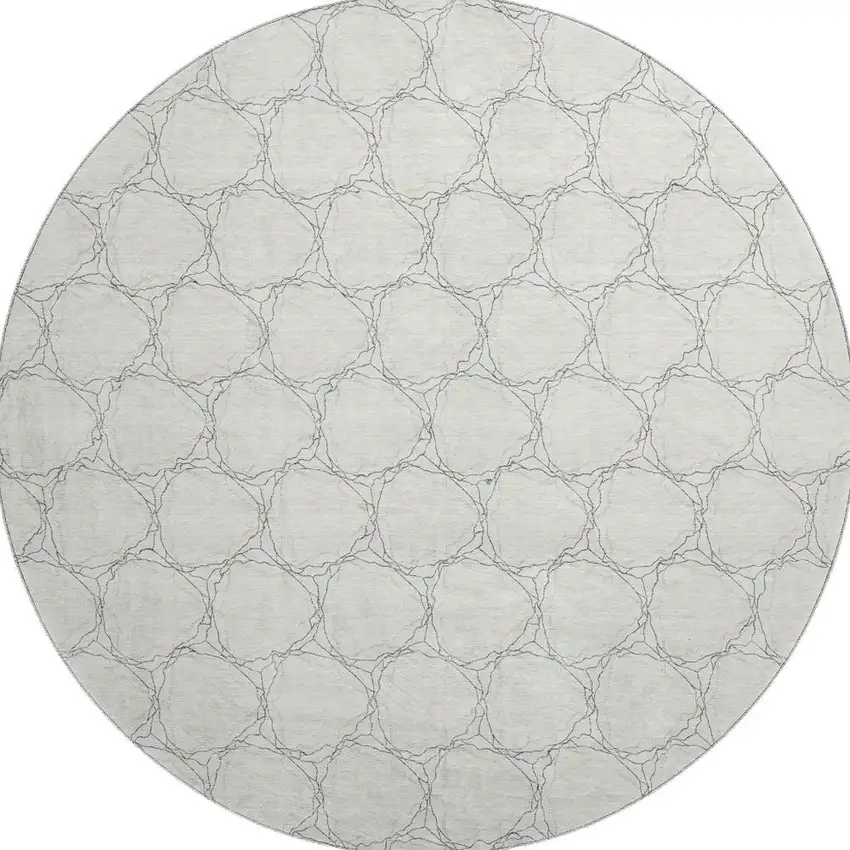 8' Ivory And Charcoal Geometric Washable Round Rug With UV Protection Photo 3